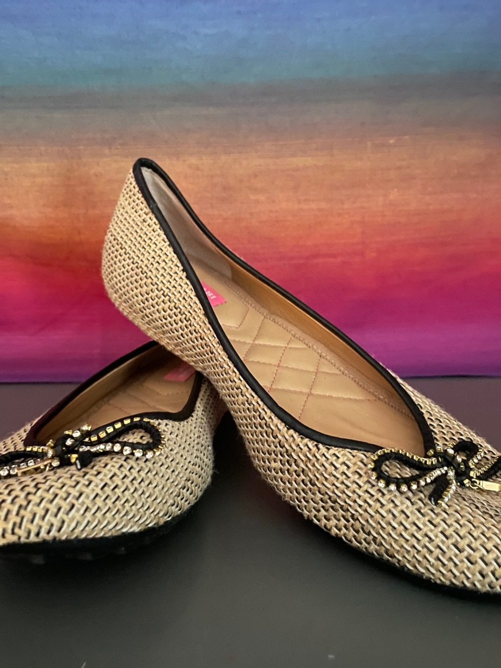 Isaac Mizrahi New York ISFAUN Woven Rhinestone Bow Ballet Flats Size 8 NWOT